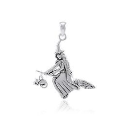 Witch on Broomstick Sterling Silver Pendant