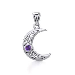 Celtic Crescent Moon Sterling Silver Pendant