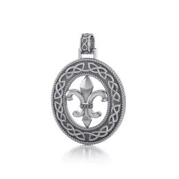 Fleur De Lis Celtic Knotwork Silver Pentant
