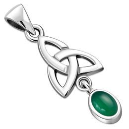 Zelená triquetra, stříbrný keltský přívěsek s achátem