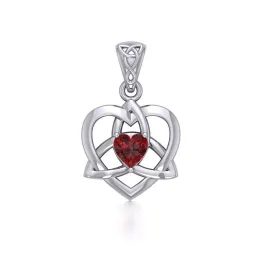 Celtic Heart with Garnet Silver Pendant