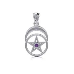 LUNÁRNÍ PENTAGRAM s ametystem, stříbrný přívěšek