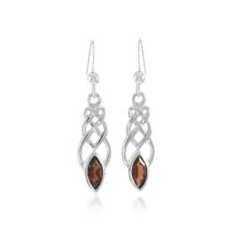 Celtic Knotwork Silver Earrings With Garnet
