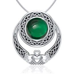 Large Claddagh Pendant With Emerald Glass