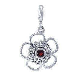 Blooming Flower Silver Pendant with Garnet