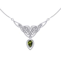 Zelené srdce Keltů, stříbrný náhrdelník s broušeným vltavínem