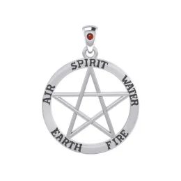 Pentagram živlů s granátem stříbrný přívěsek
