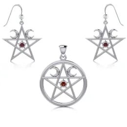 PENTAGRAM s granátem, sada stříbrného přívěsku a náušnic