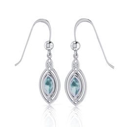 Celtic Silver Earrings with Faceted Blue Topaz