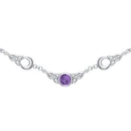Moon Phases Silver Necklace With Amethyst