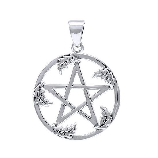 Silver Pentacle in Oak Leaves Pendant