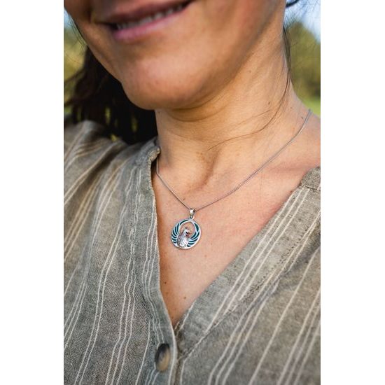 FÉNIX, stříbrný talisman s malachity