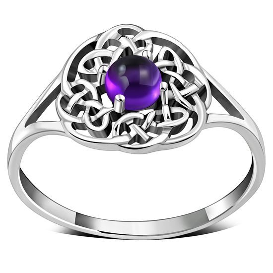 Ametystová triquetra - stříbrný keltský prsten