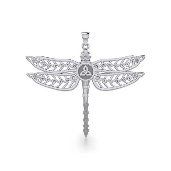 Celtic Dragonfly with Trinity Knot: Sterling Silver Pendant