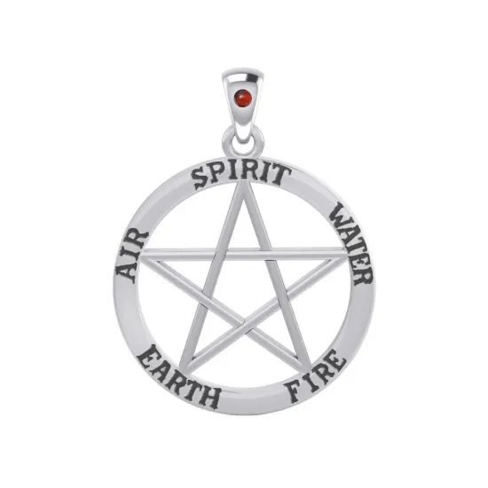 Pentagram živlů s granátem stříbrný přívěsek