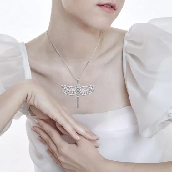Celtic Dragonfly with Trinity Knot: Sterling Silver Pendant