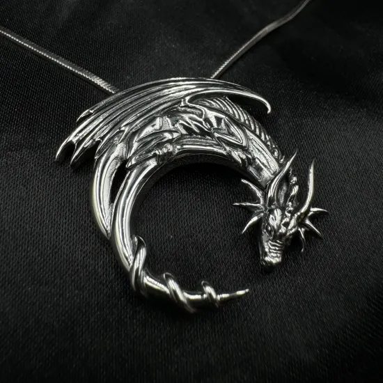 Moon Dragon Silver Pendant