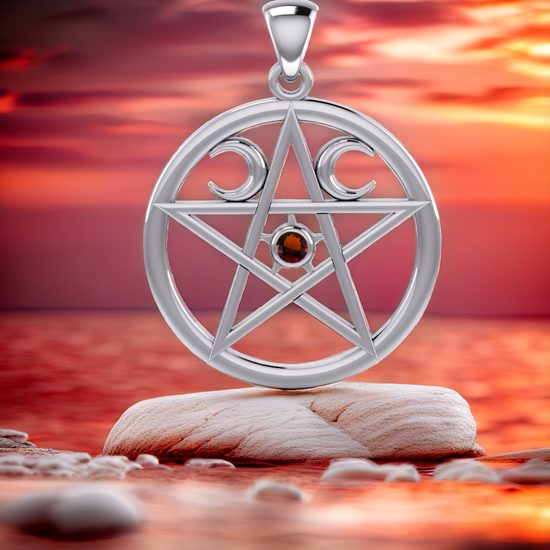 PENTAGRAM s granátem, sada stříbrného přívěsku a náušnic