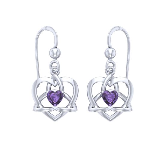 Keltská srdce s ametystem, stříbrné náušnice