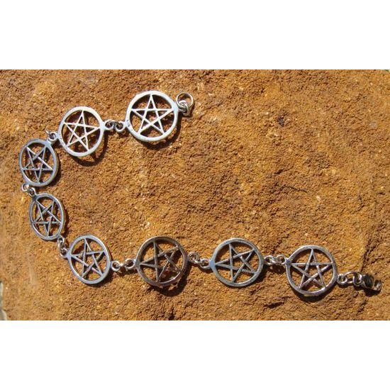 PENTAGRAMY, stříbrný náramek, Ag 925