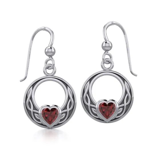 Celtic Knot Silver Earrings With Garnet