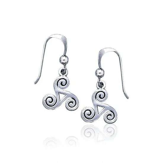Celtic Triskele Silver Pendant and Earrings Chain Set