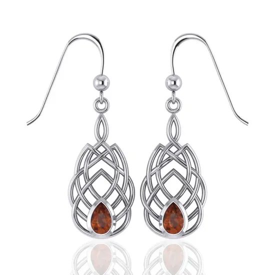 Věčný uzel – stříbrné náušnice s granátem