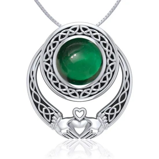 Large Claddagh Pendant With Emerald Glass