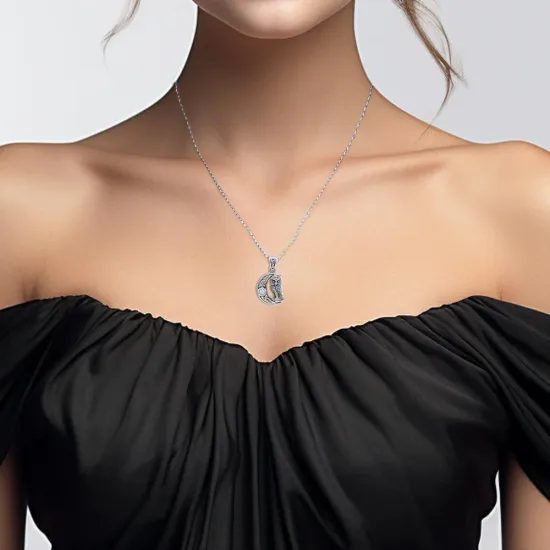 Celtic Owl in Crescent Moon, Silver Pendant