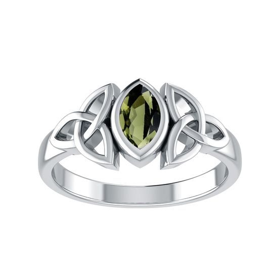 Zelené pouto, stříbrný prsten s vltavínem