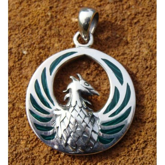 FÉNIX, stříbrný talisman s malachity