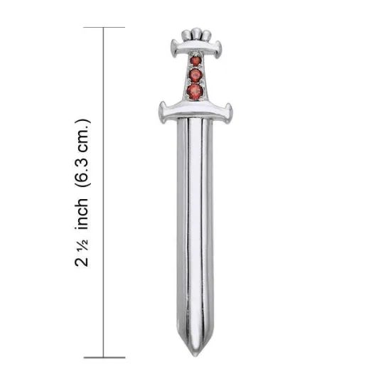 Viking Sword Silver Pendant With Garnets
