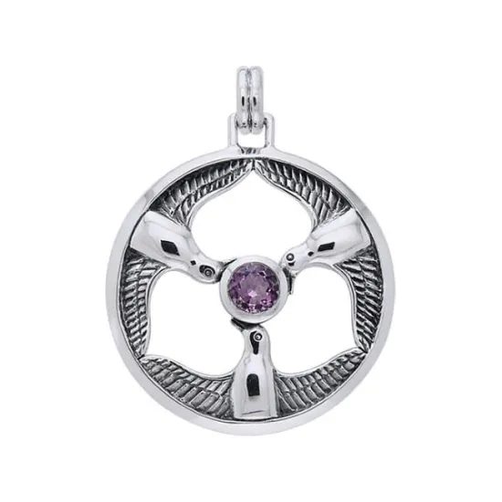 TŘI PTÁCI BOHYNĚ RHIANNON, stříbrný závěs s ametystem