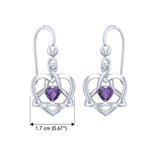 Keltská srdce s ametystem, stříbrné náušnice