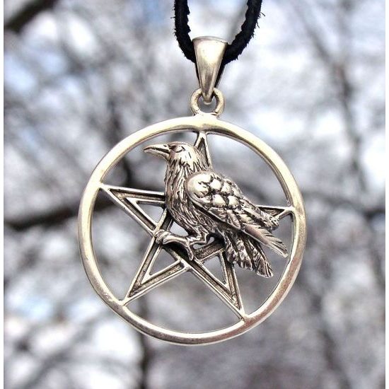 Pentacle With Raven Silver Pendant