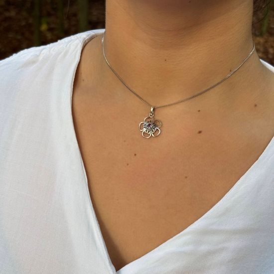 Blooming Flower Silver Pendant with Amethyst