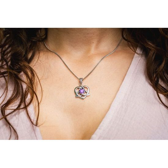Keltské srdce s ametystem, stříbrný přívěsek