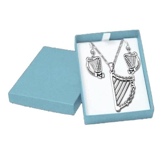 Irská harfa, stříbrný set přívěsku a náušnic