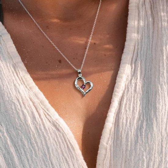 Elegant Heart with Ruby and Zircons Silver pendant