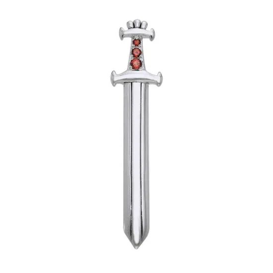Viking Sword Silver Pendant With Garnets