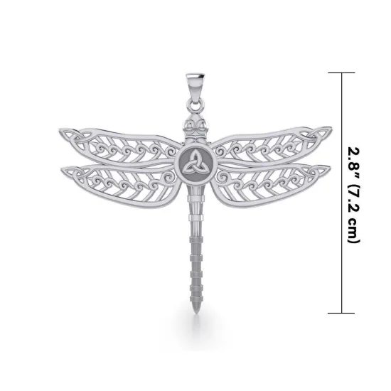 Celtic Dragonfly with Trinity Knot: Sterling Silver Pendant
