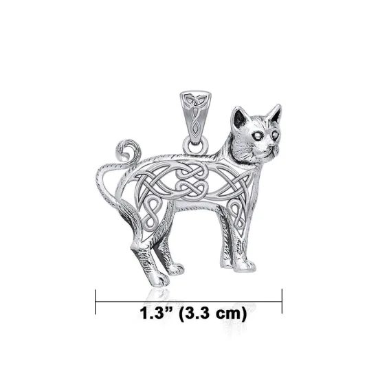 Knotted Cat Silver Pendant