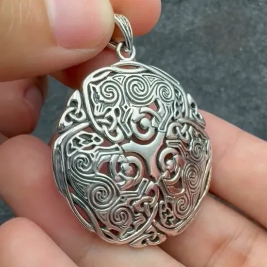 Celtic Wolf Circle Silver Pendant