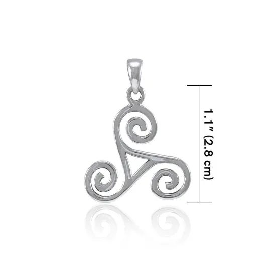 Celtic Triskele Silver Pendant and Earrings Chain Set