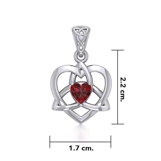 Celtic Heart with Garnet Silver Pendant