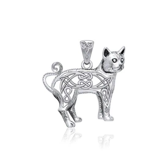 Knotted Cat Silver Pendant