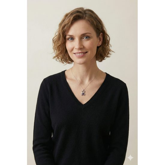 Medvídek s ametystem, stříbrný přívěsek s řetízkem