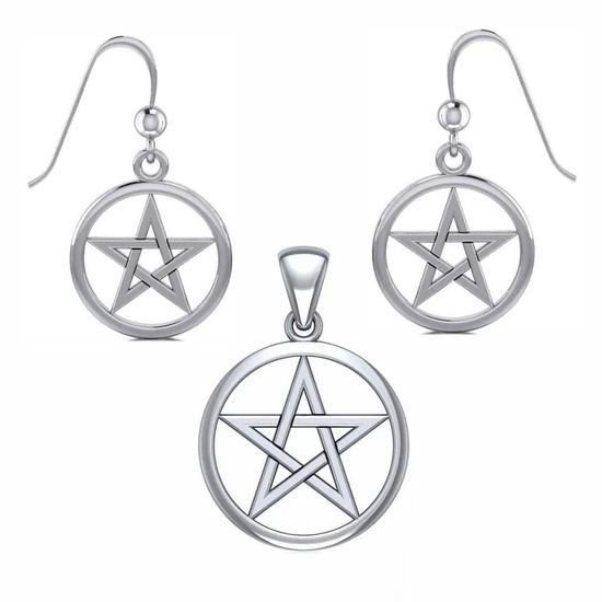 Stříbrný pentagram - přívěsek a náušnice