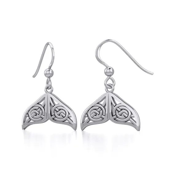Celtic Knotwork Whale Tail Silver Earrings