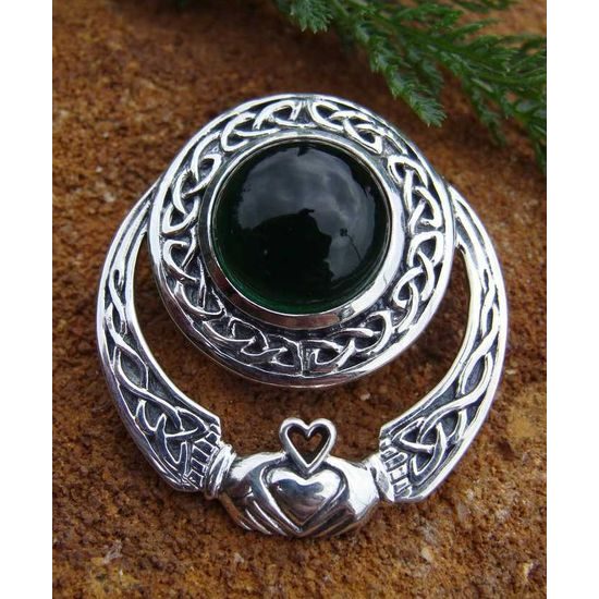 Large Claddagh Pendant With Emerald Glass